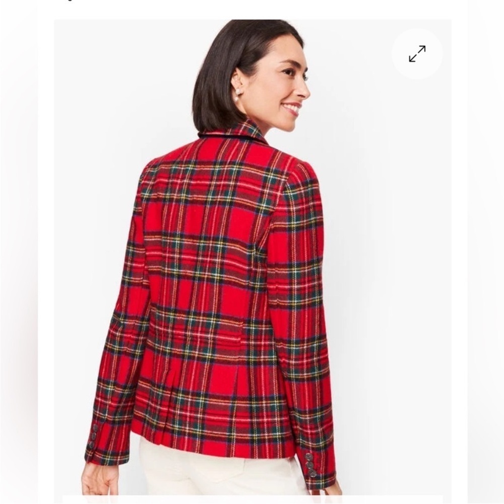 NWT Talbots red green tartan holiday plaid wool blend blazer jacket 16 - Picture 2 of 6